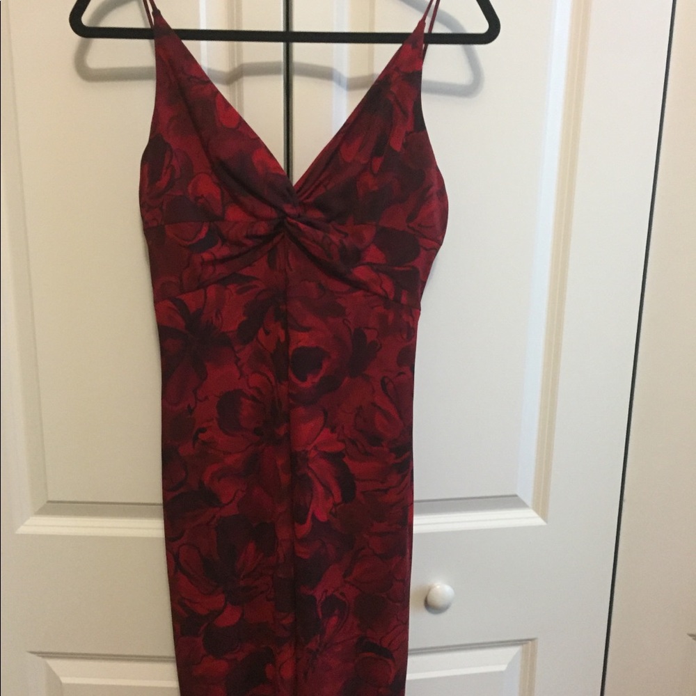 Red and black flower print dress